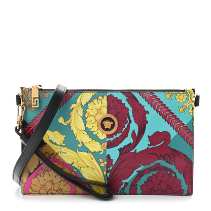 Versace Vitello Baroque Print Wristlet Pouch Black Multicolor 1 of 9