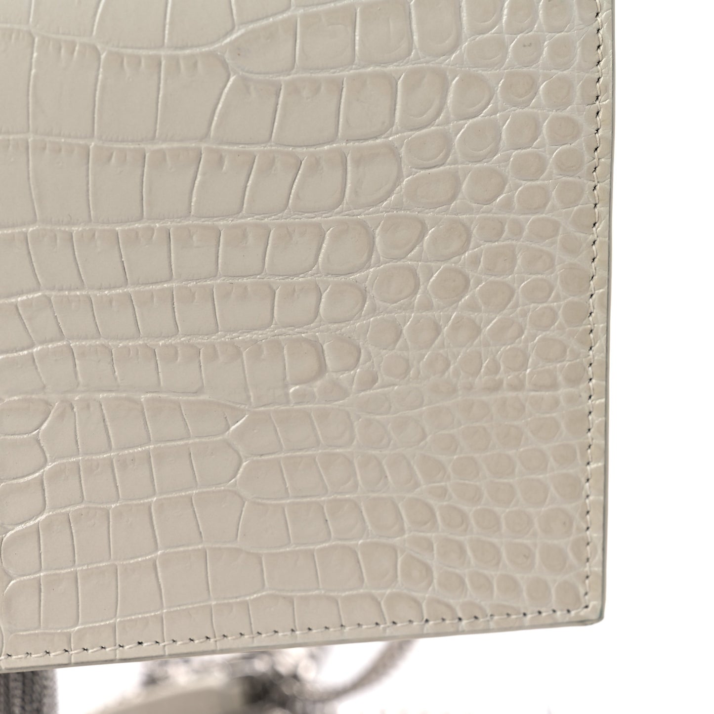 Calfskin Crocodile Embossed Kate Monogram Tassel Chain Wallet Crema Soft