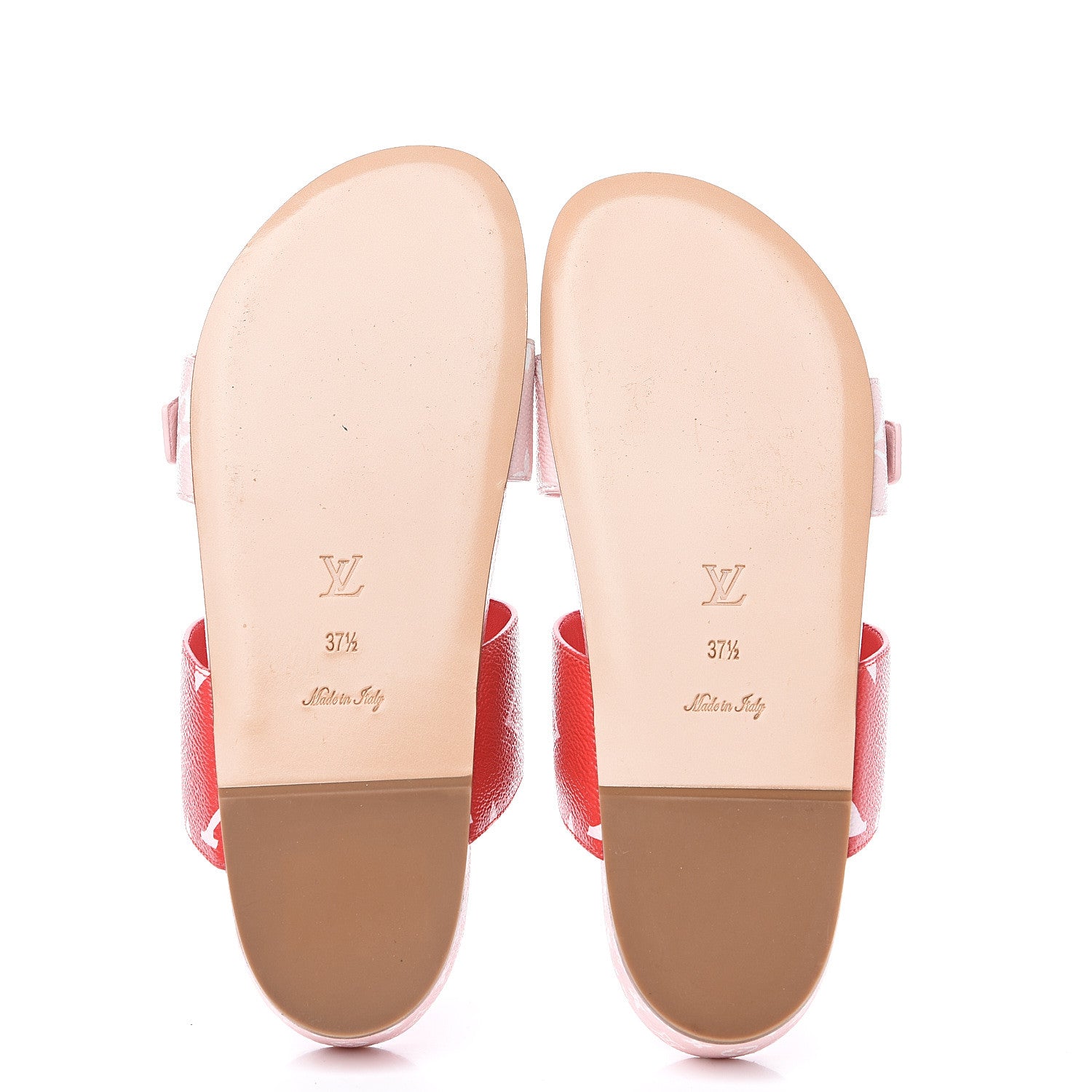 Louis Vuitton Monogram Giant Bom Dia Flat Mule Sandals 37.5 Rouge Rose 5 of 9