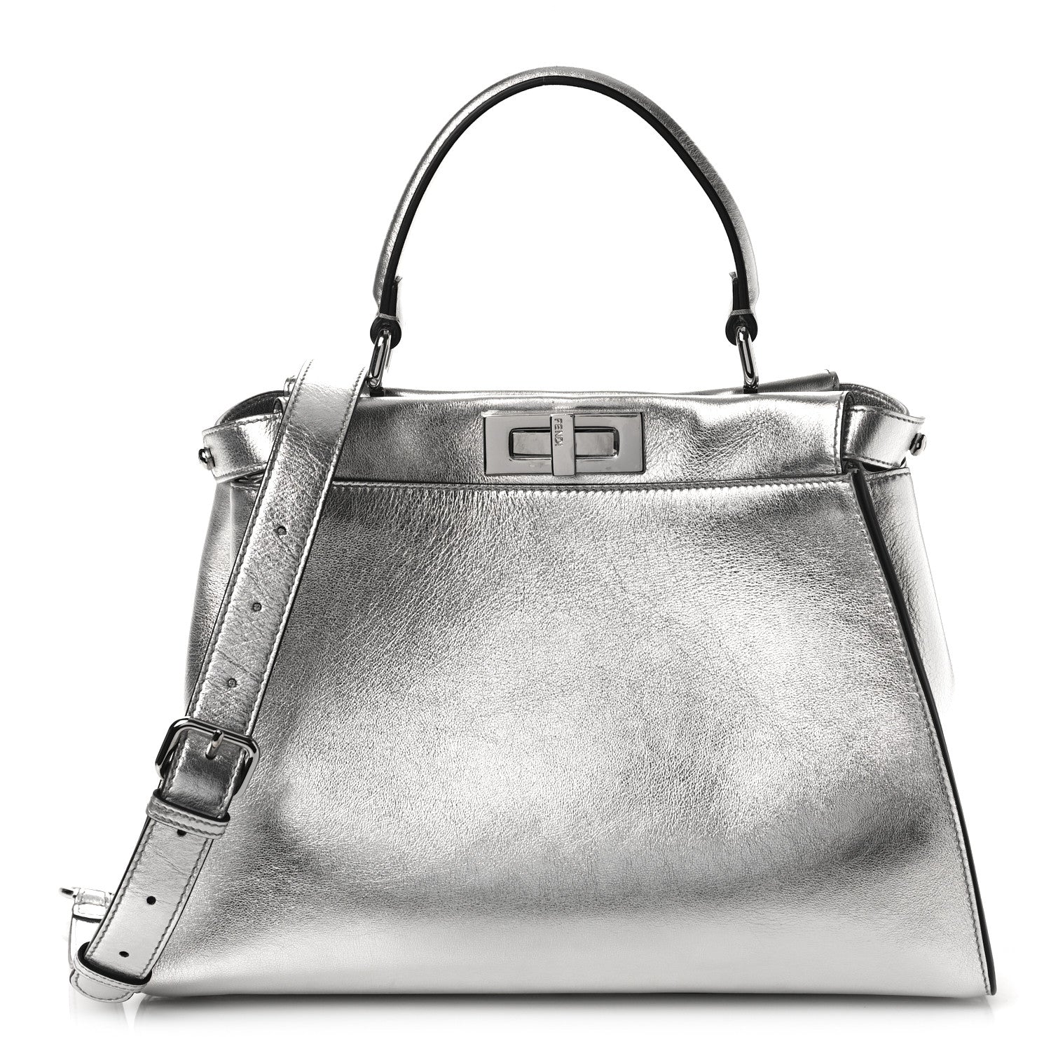 Fendi Vitello Catalan Mirror Medium Peekaboo Iconic Satchel Argento 1 of 8