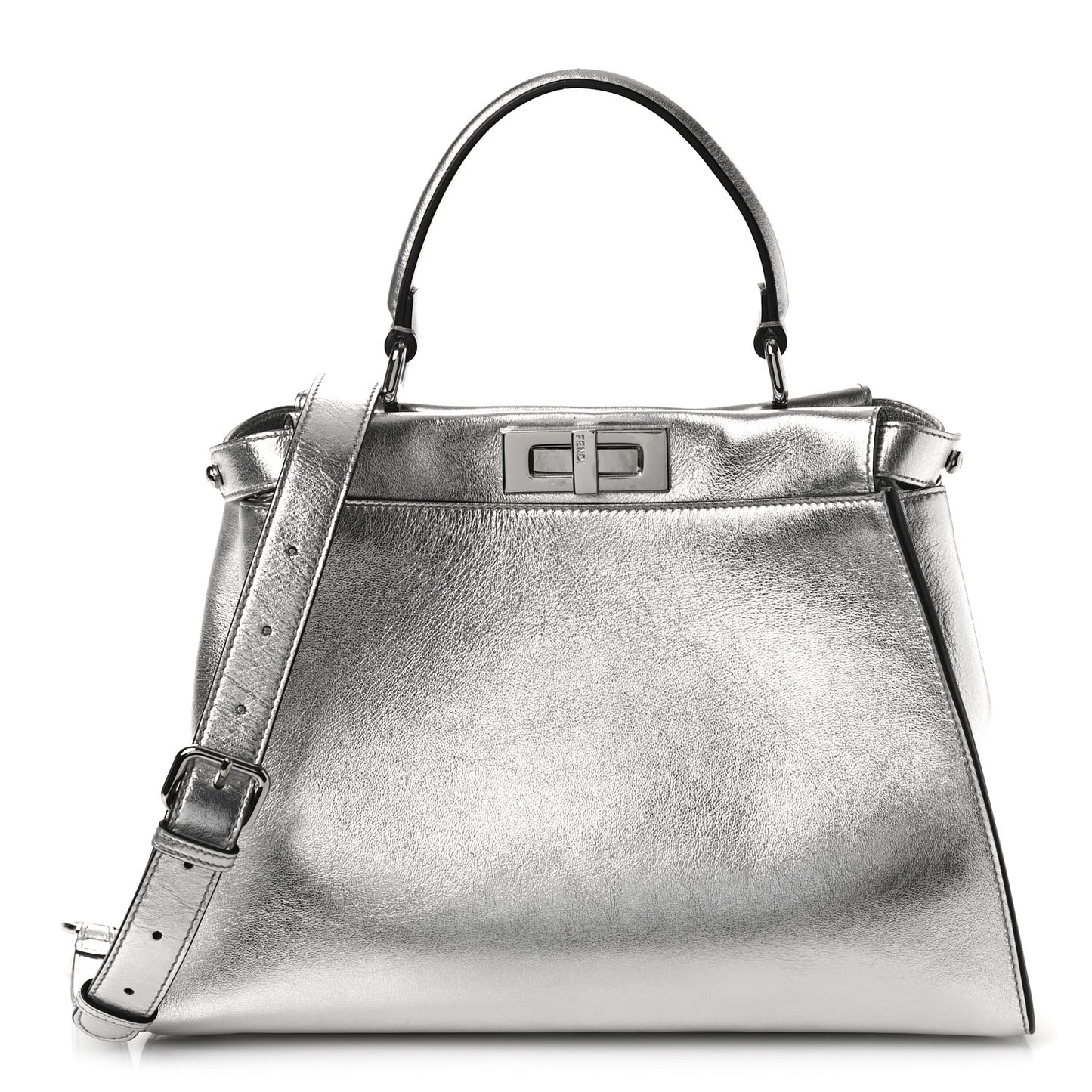 Vitello Catalan Mirror Medium Peekaboo Iconic Satchel Argento