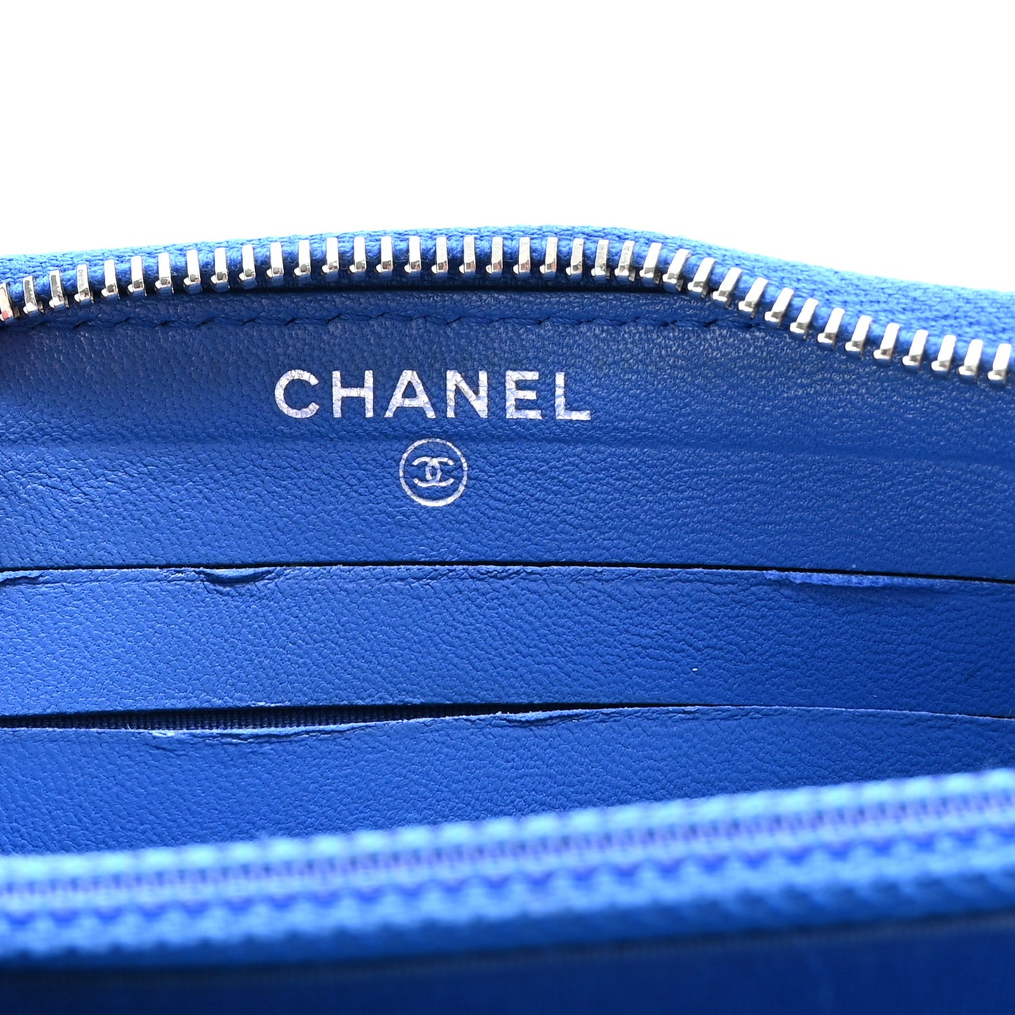 Lambskin Quilted CC Crossing Small Zip Around Wallet Blue