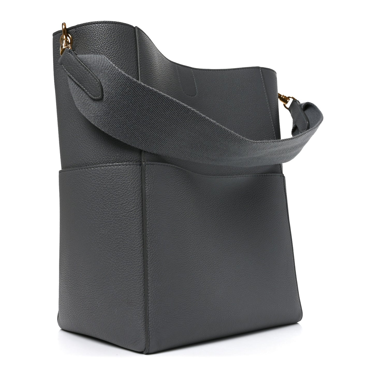 Soft Grained Calfskin Sangle Bucket Bag Grey