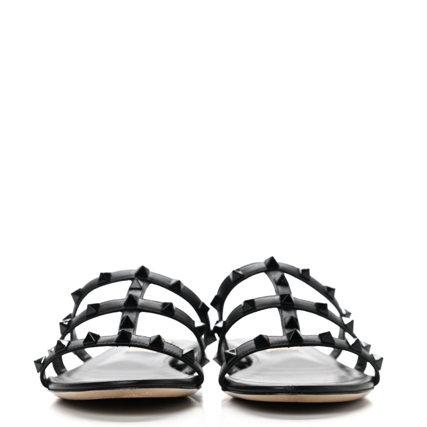 Valentino Garavani Nappa Monochrome Rockstud Caged Flat Slide Sandals 37 Black 2 of 13