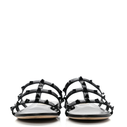 Valentino Garavani Nappa Monochrome Rockstud Caged Flat Slide Sandals 37 Black 2 of 13