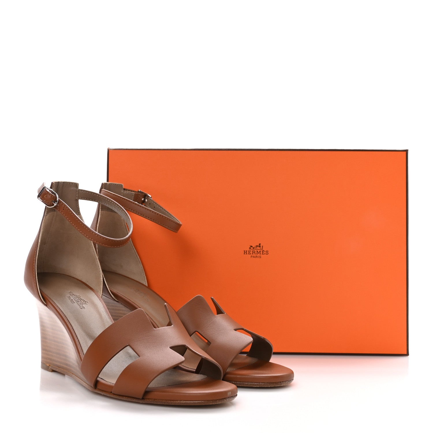 Hermes Calfskin Legend Wedge Sandals 39 Gold 11 of 11