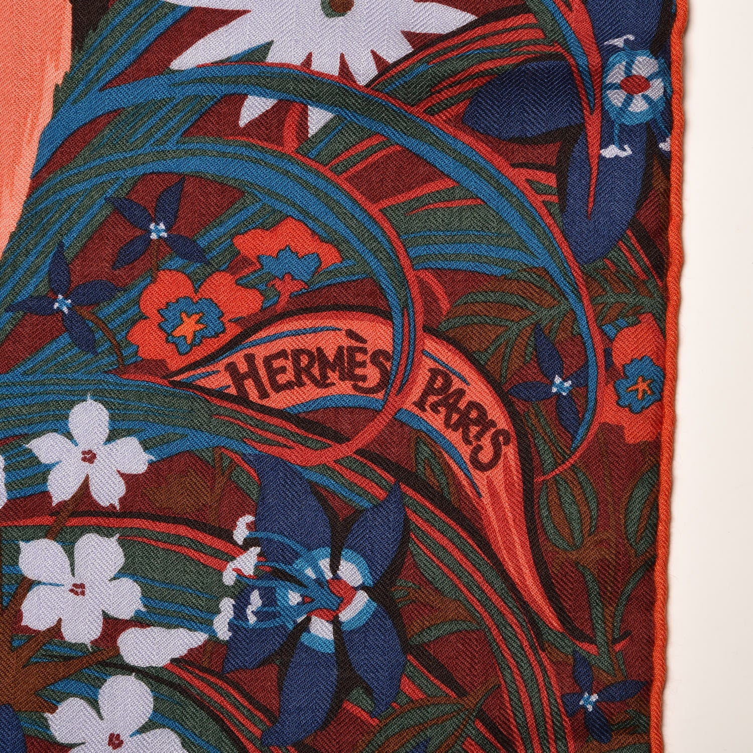 Hermes Cashmere Silk Tyger Tyger Shawl 140 Bordeaux Bleu Corail 4 of 5