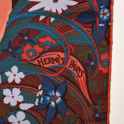 Hermes Cashmere Silk Tyger Tyger Shawl 140 Bordeaux Bleu Corail 4 of 5
