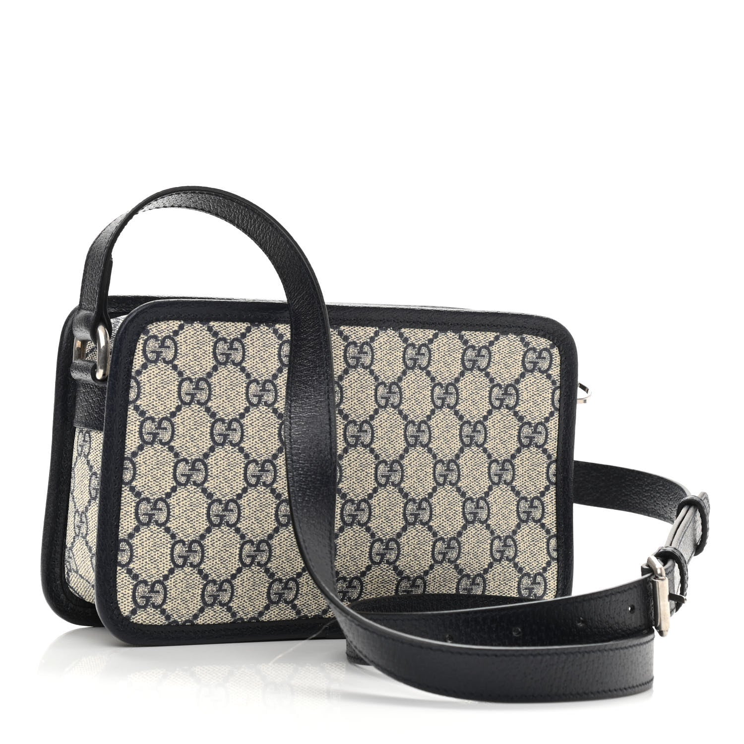 Gucci GG Supreme Monogram Textured Dollar Calfskin Mini Retro Interlocking G Shoulder Bag Beige Blue 2 of 8