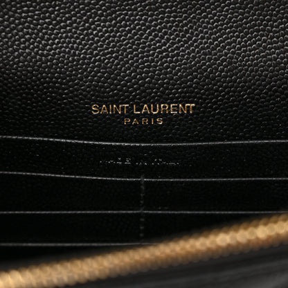 Saint Laurent Grain De Poudre Matelasse Chevron Monogram Envelope Chain Wallet Black 5 of 10