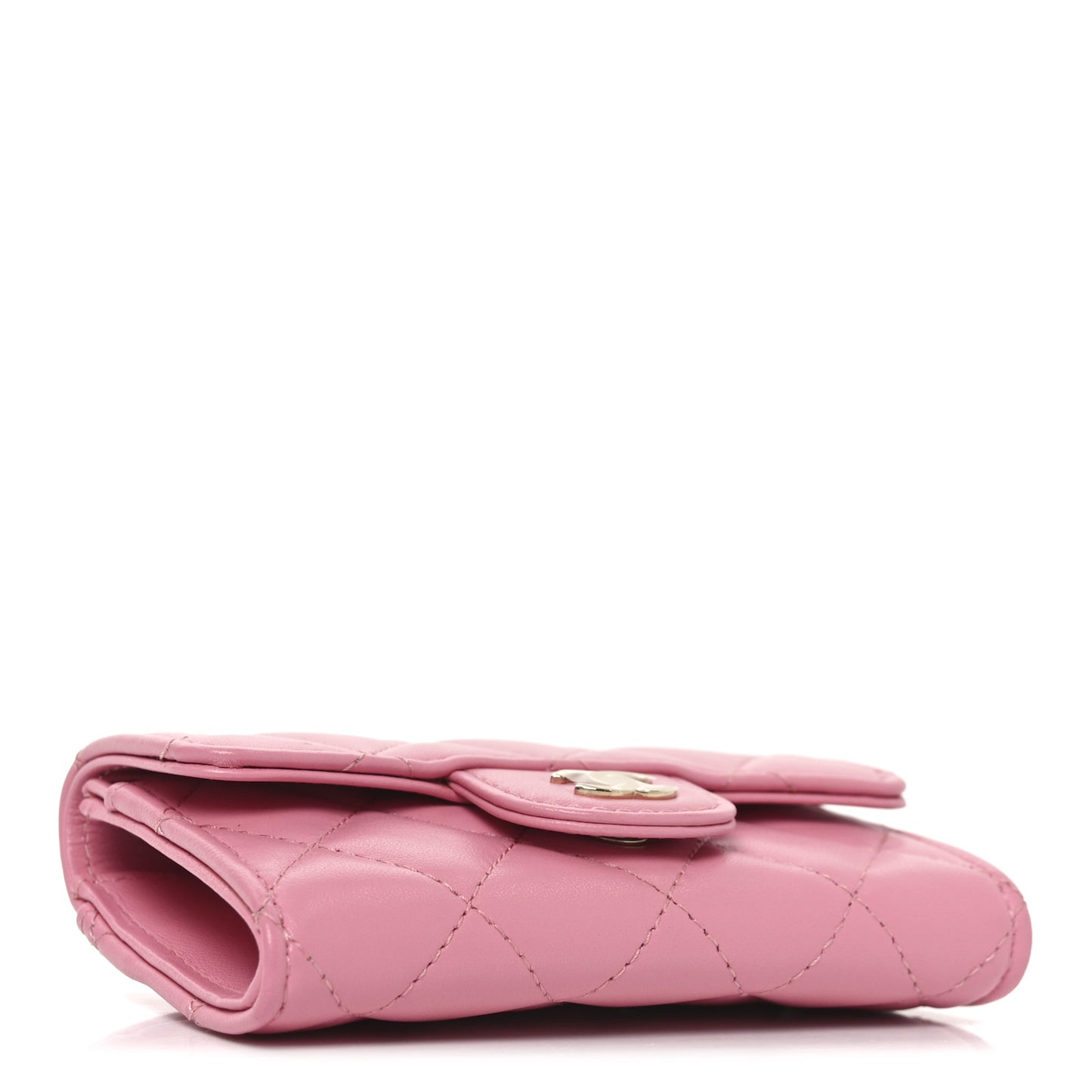 Lambskin Quilted Flap Card Holder Wallet Pink