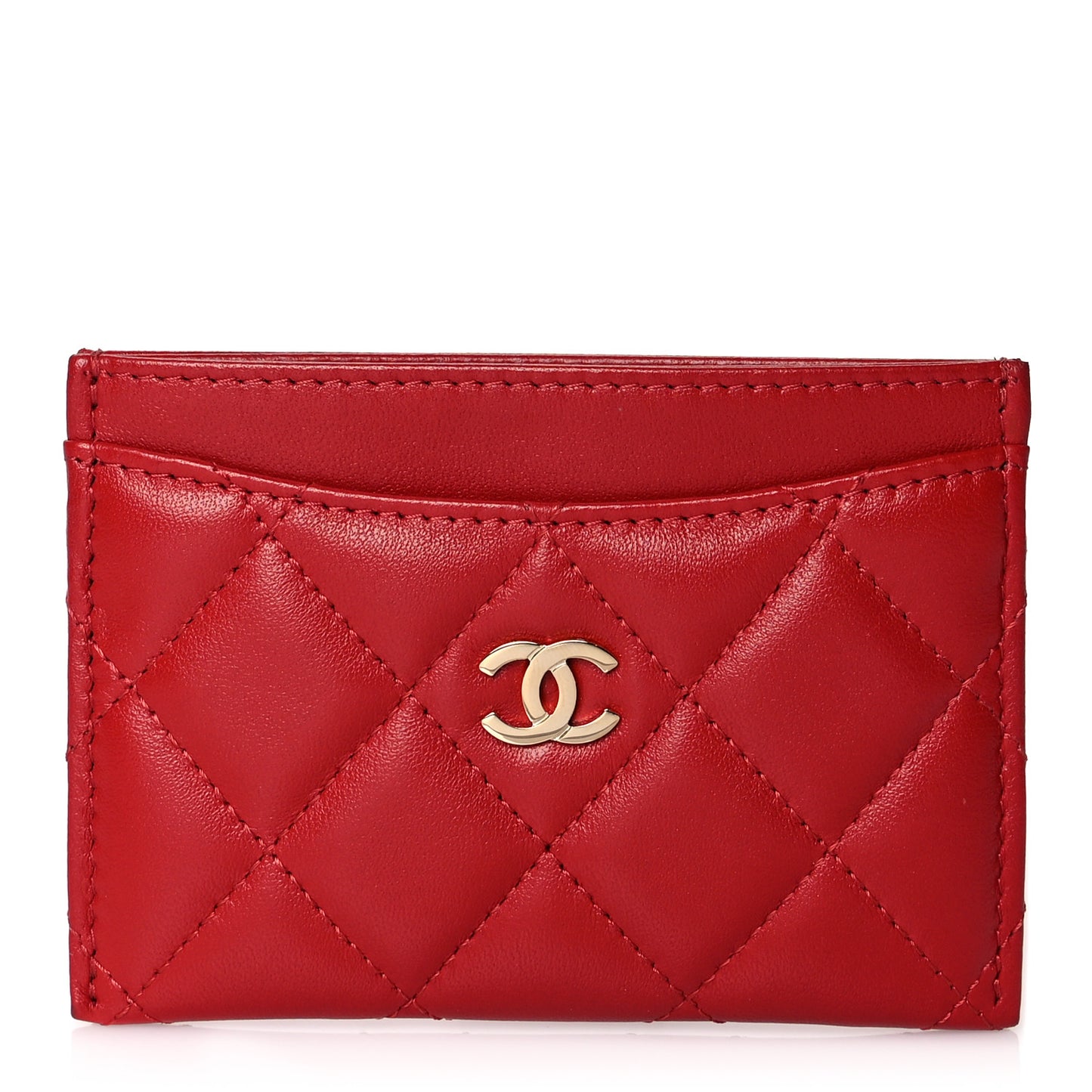 Lambskin Quilted Card Holder Red