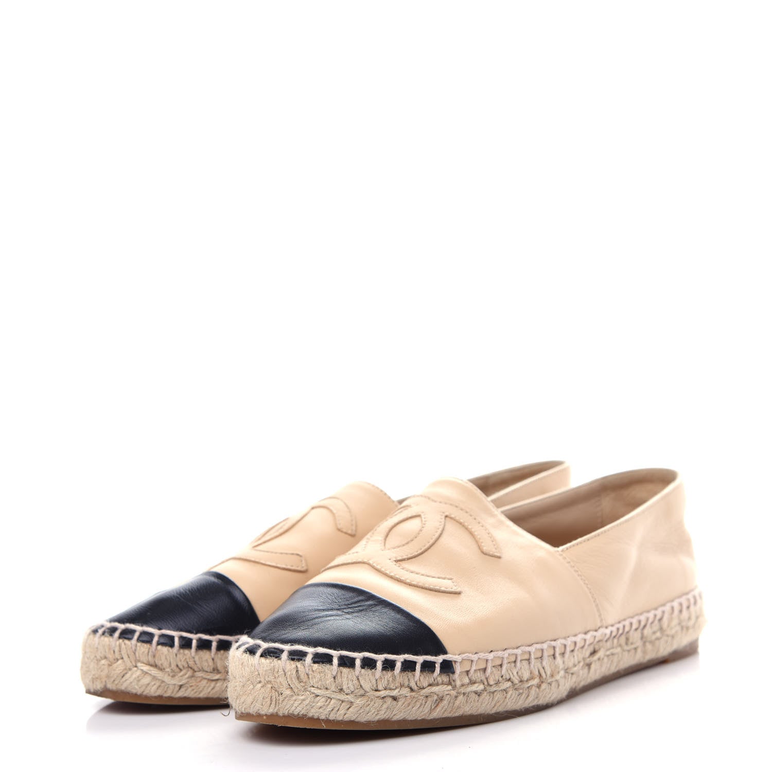 Chanel Lambskin CC Espadrilles 38 Beige Black 3 of 11