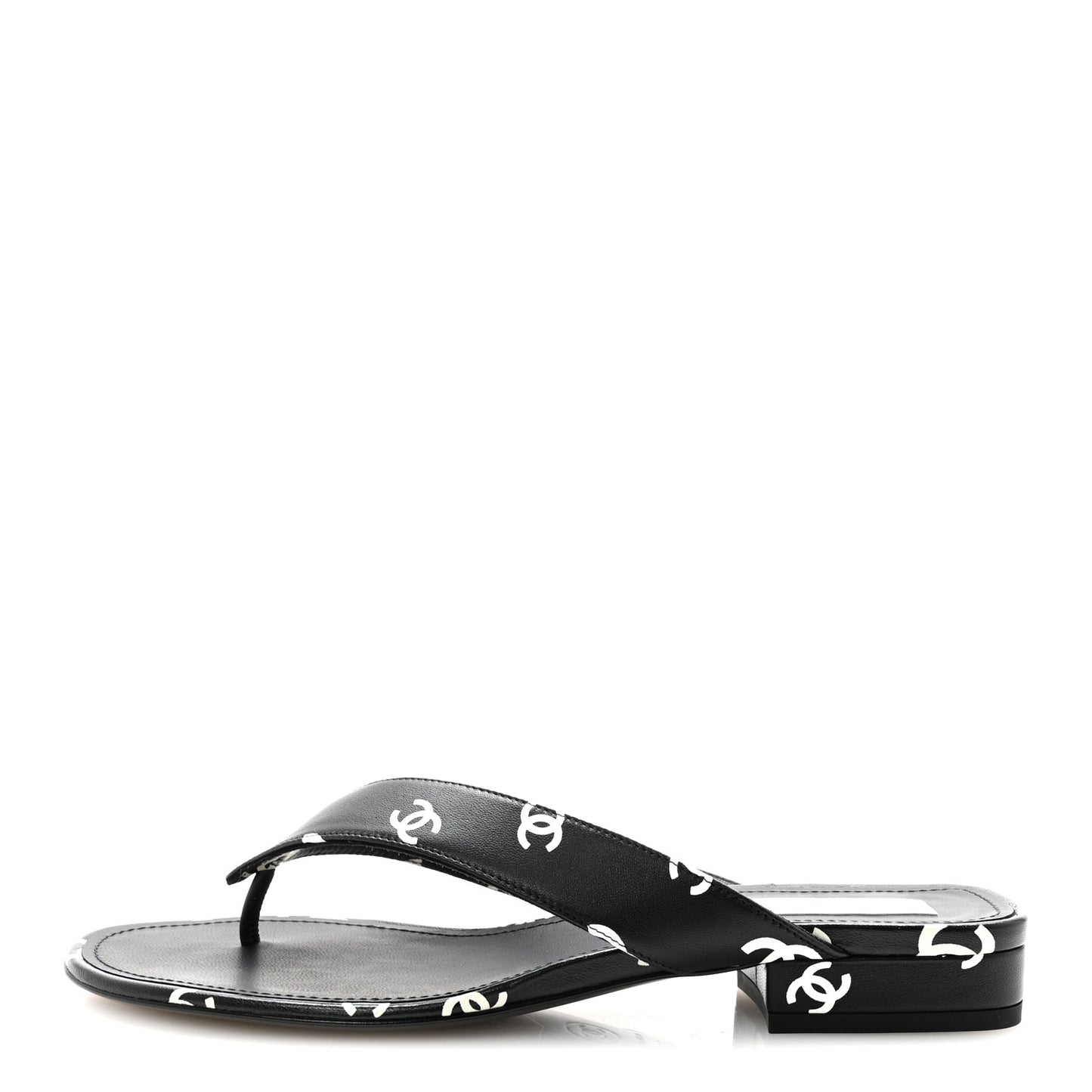 Lambskin Printed CC Thong Sandals 38.5 Black White