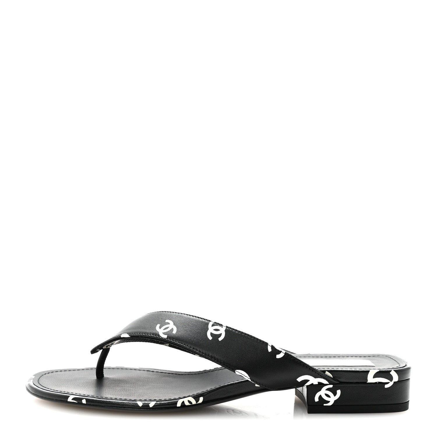Chanel Lambskin Printed CC Thong Sandals 38.5 Black White 1 of 10