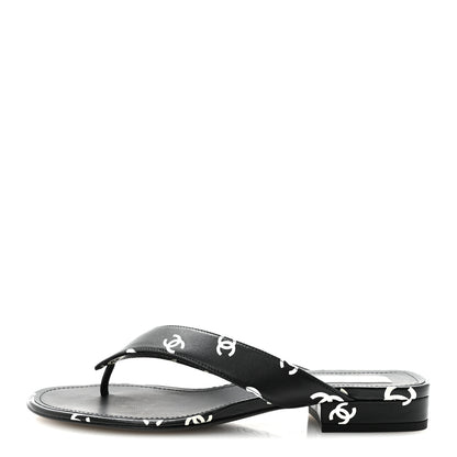 Chanel Lambskin Printed CC Thong Sandals 38.5 Black White 1 of 10