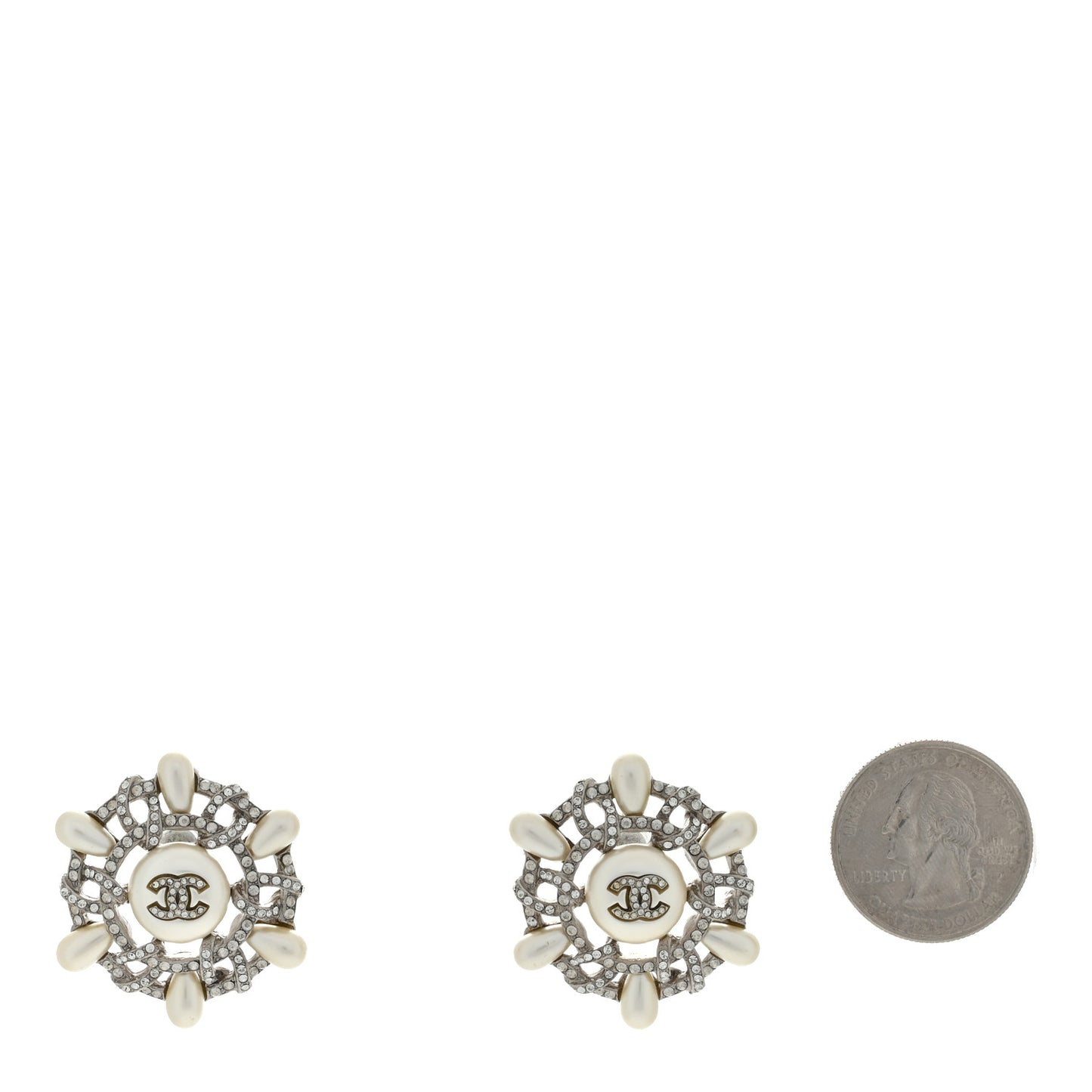 Pearl Crystal CC Wheel Earrings Pearly White Silver