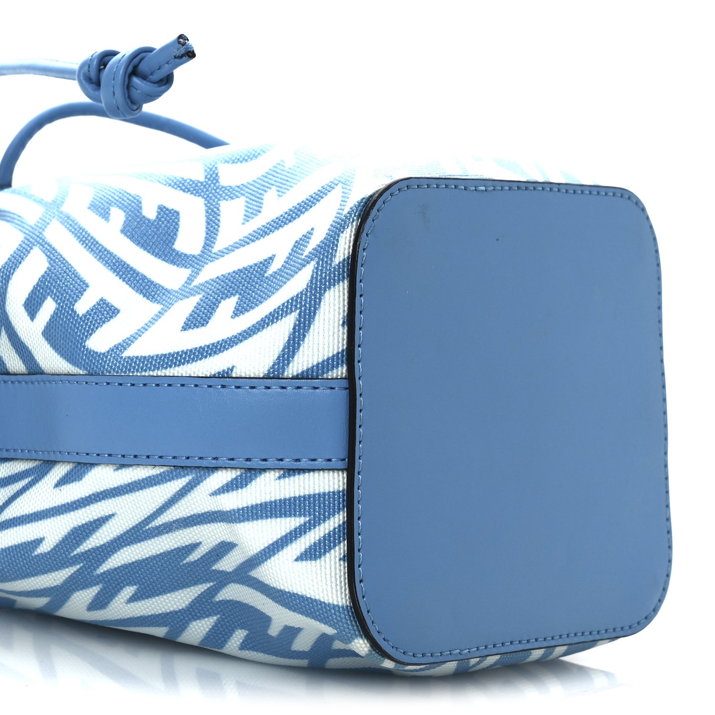 X SARAH COLEMAN Glazed Canvas Vitello King F is Fendi FF Vertigo Mini Mon Tresor Bucket Bag Cyber Blue White