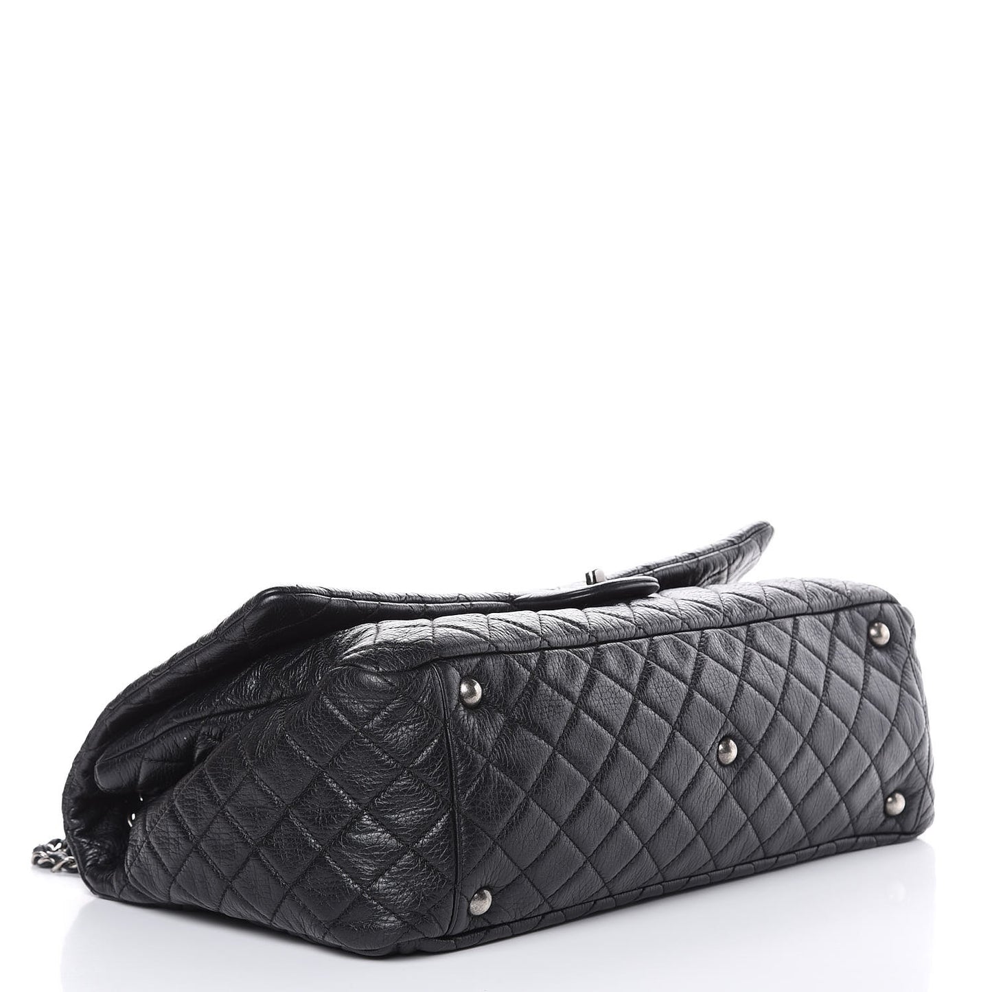 Calfskin Quilted XXL Travel Flap Bag Black