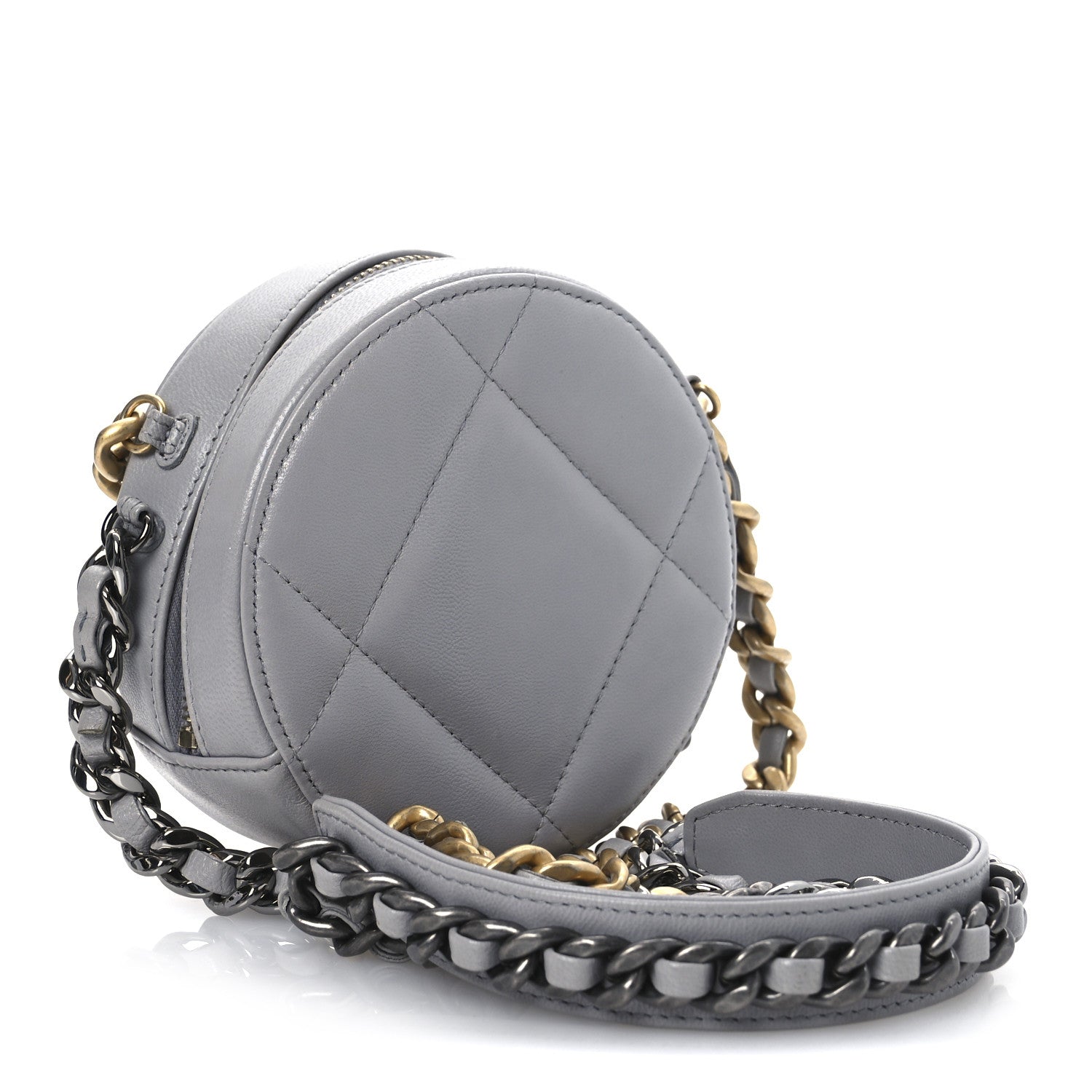 Chanel Lambskin Quilted Chanel 19 Round Clutch With Chain Grey 3 of 10