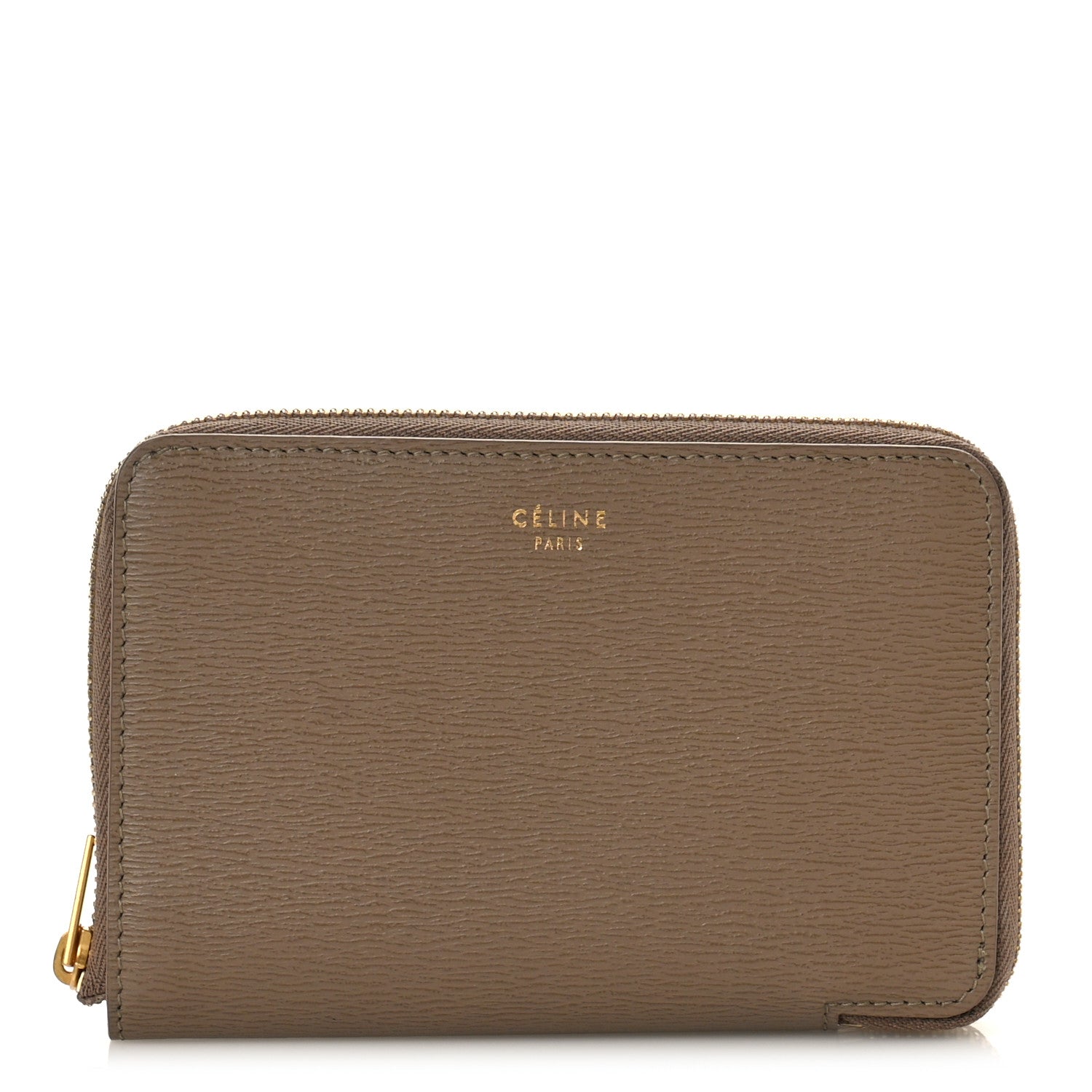 Celine Grained Calfskin Compact Zipped Wallet Kohl 1 of 9