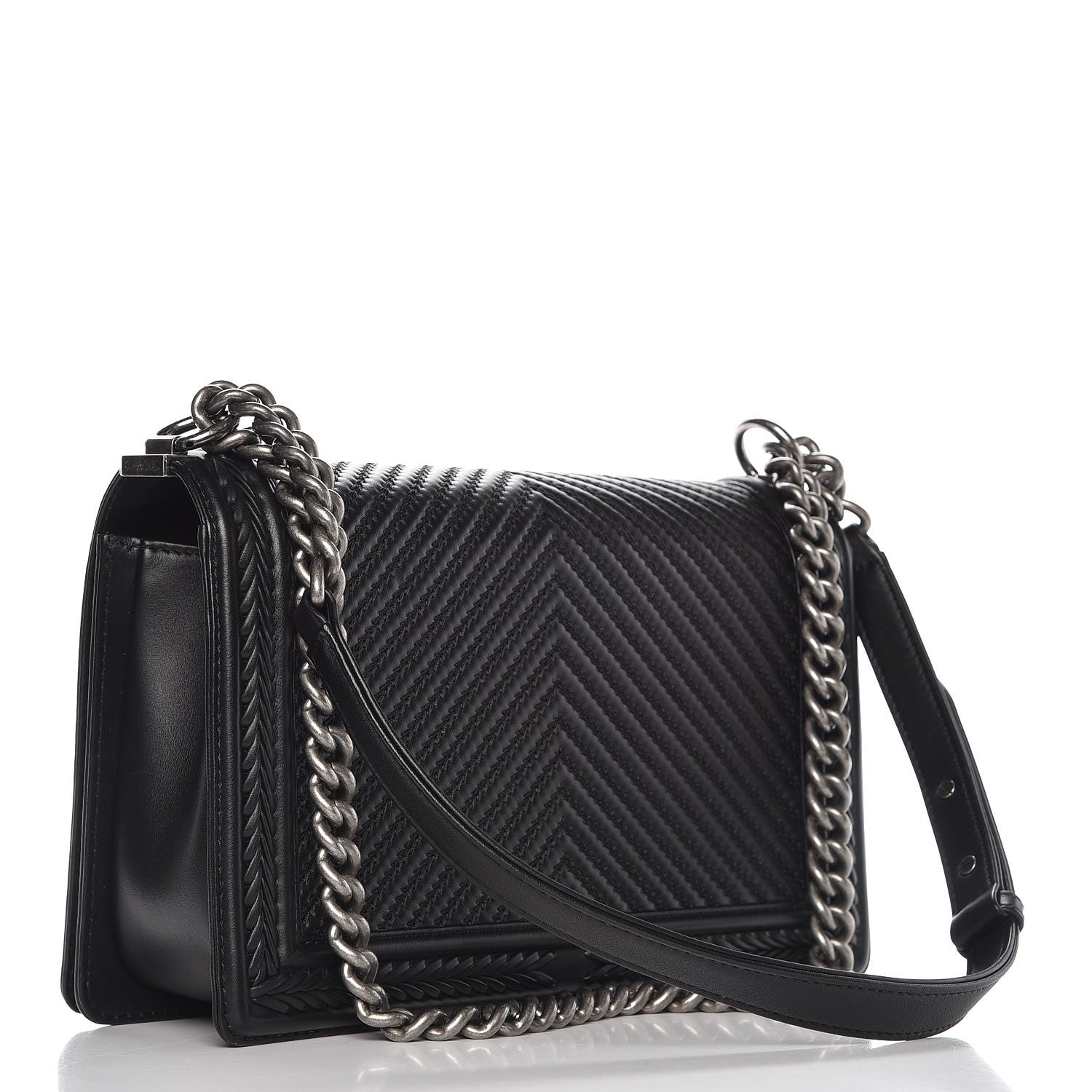 Chanel Calfskin Chevron Quilted New Medium Braided Boy Flap Black 3 of 8