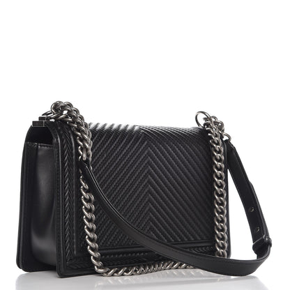 Chanel Calfskin Chevron Quilted New Medium Braided Boy Flap Black 3 of 8