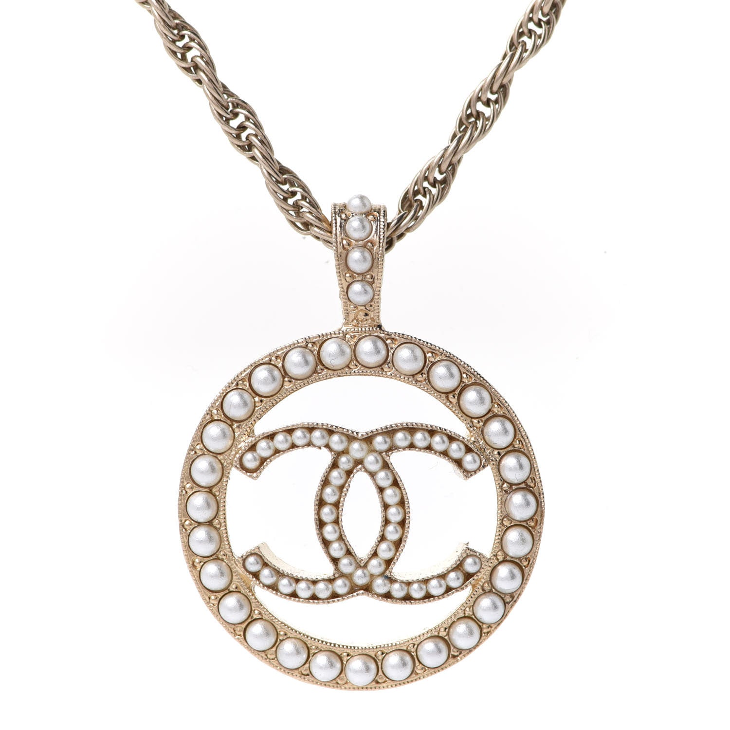 Chanel Pearl CC Round Pendant Necklace Gold 4 of 6