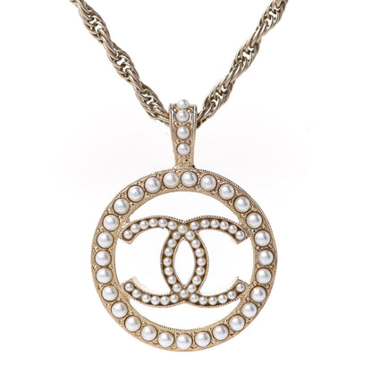 Chanel Pearl CC Round Pendant Necklace Gold 4 of 6