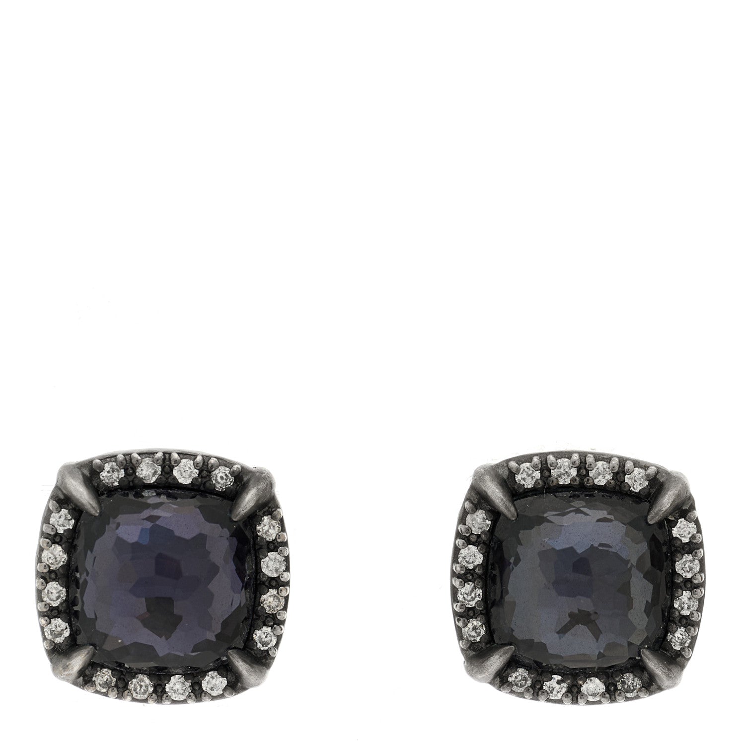 David Yurman Sterling Silver Diamond Black Orchid 9mm Chatelaine Bezel Earrings 1 of 4