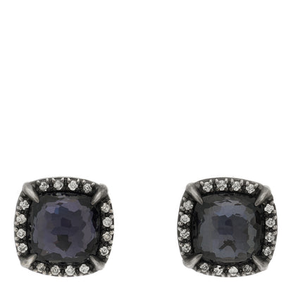 David Yurman Sterling Silver Diamond Black Orchid 9mm Chatelaine Bezel Earrings 1 of 4