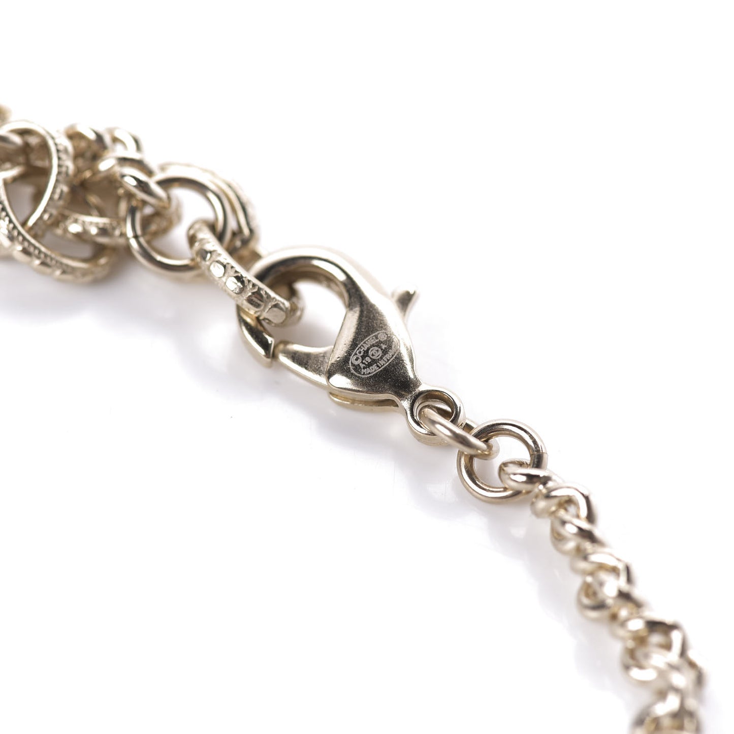 Pearl Beaded Crystal CC Long Necklace Gold Black White
