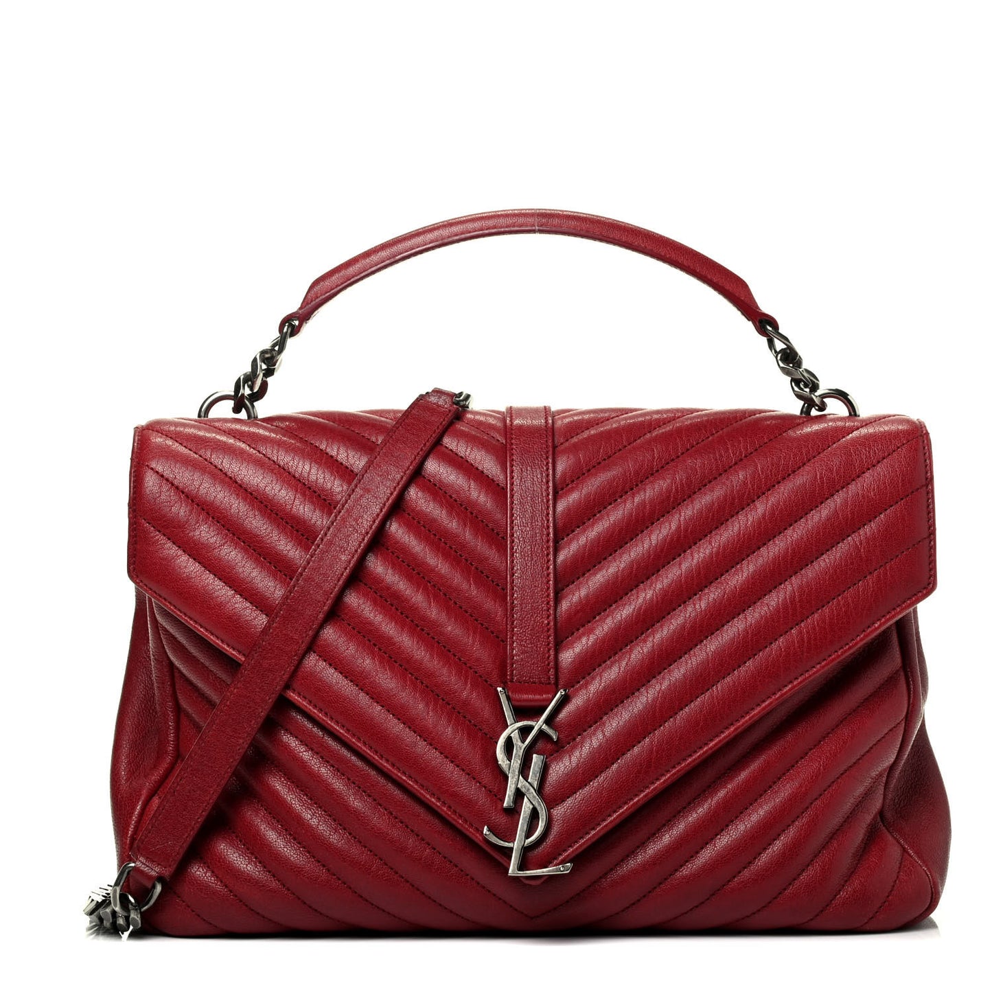 Sheepskin Matelasse Chevron Large College Monogram Satchel Oxblood