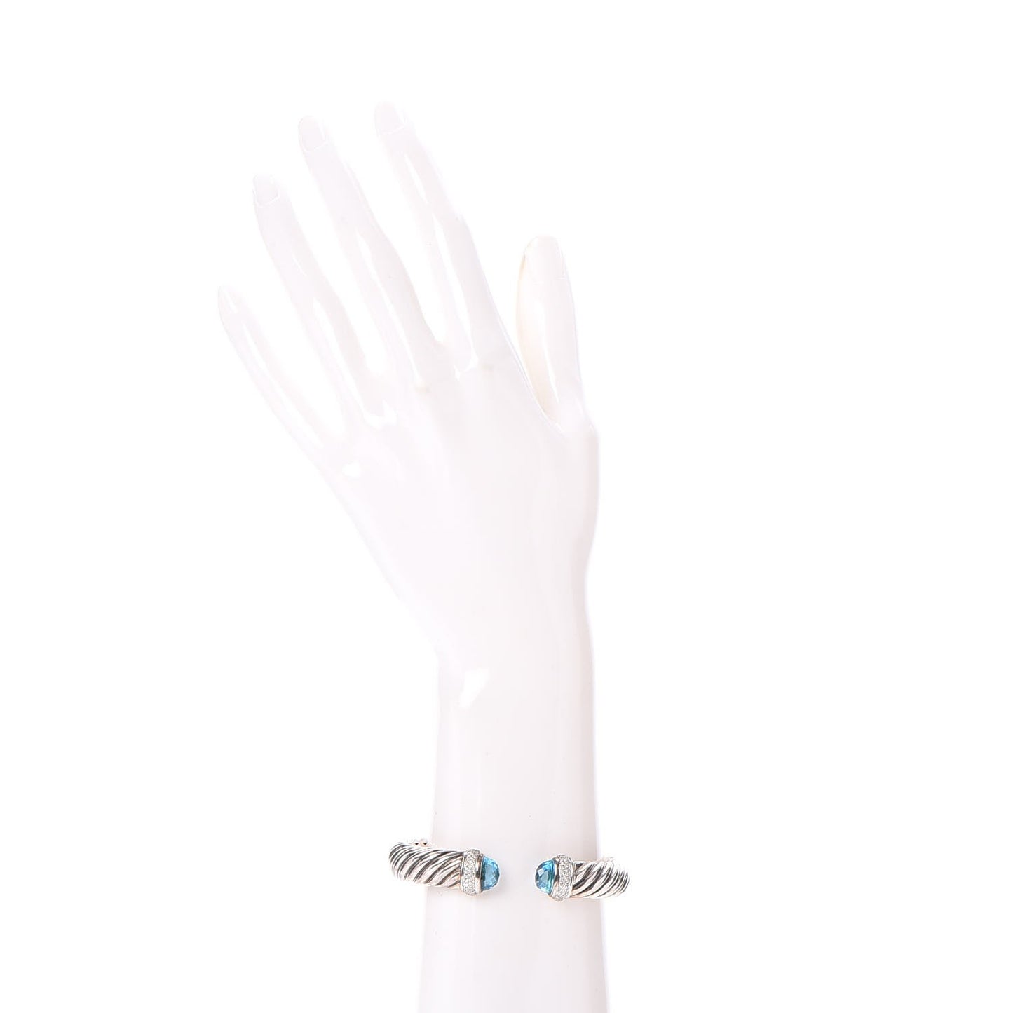 Sterling Silver Blue Topaz Diamond 11mm Sculpted Cable Bracelet