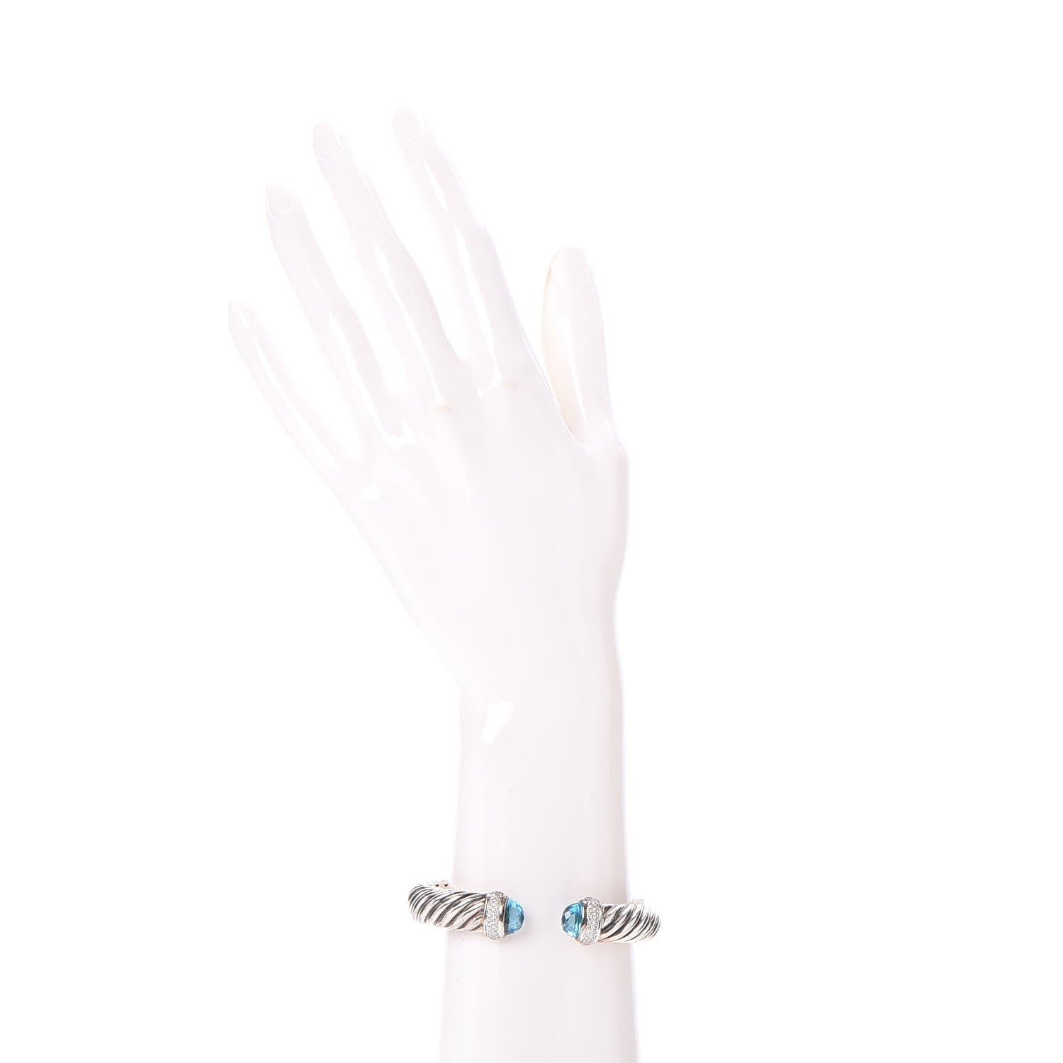 David Yurman Sterling Silver Blue Topaz Diamond 11mm Sculpted Cable Bracelet 2 of 4
