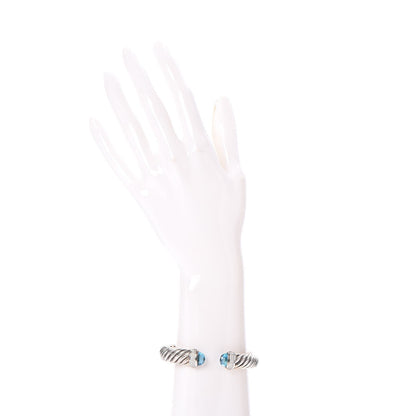 David Yurman Sterling Silver Blue Topaz Diamond 11mm Sculpted Cable Bracelet 2 of 4