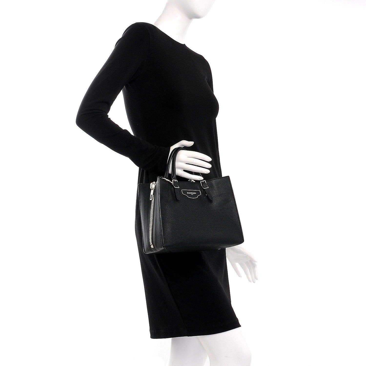 Balenciaga Grained Calfskin Plate Hardware Papier A6 Zip Around Tote Black 3 of 7