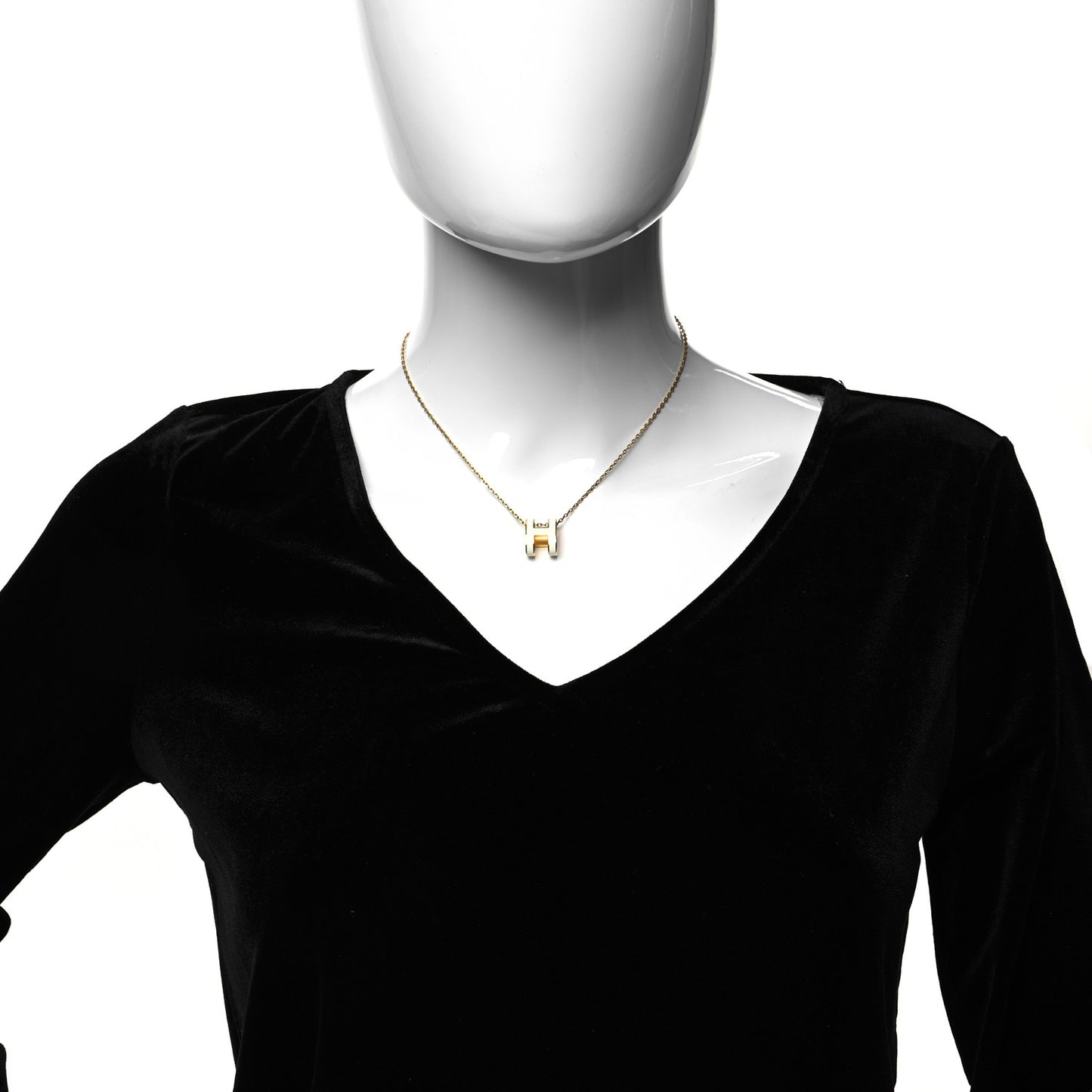 Lacquered Gold Pop H Pendant Necklace White