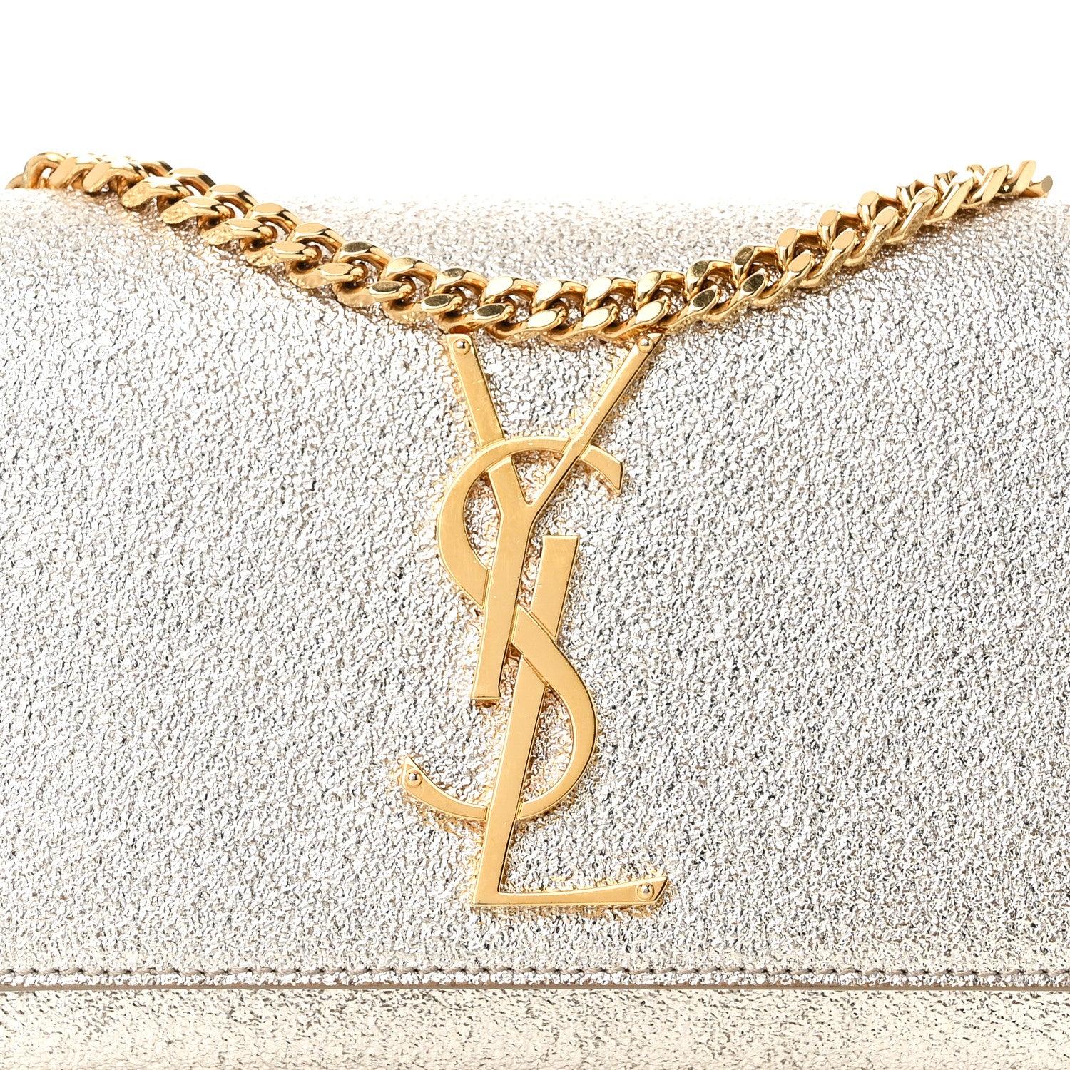 Saint Laurent Metallic Calfskin Small Classic Monogram Kate Satchel Platine 7 of 10