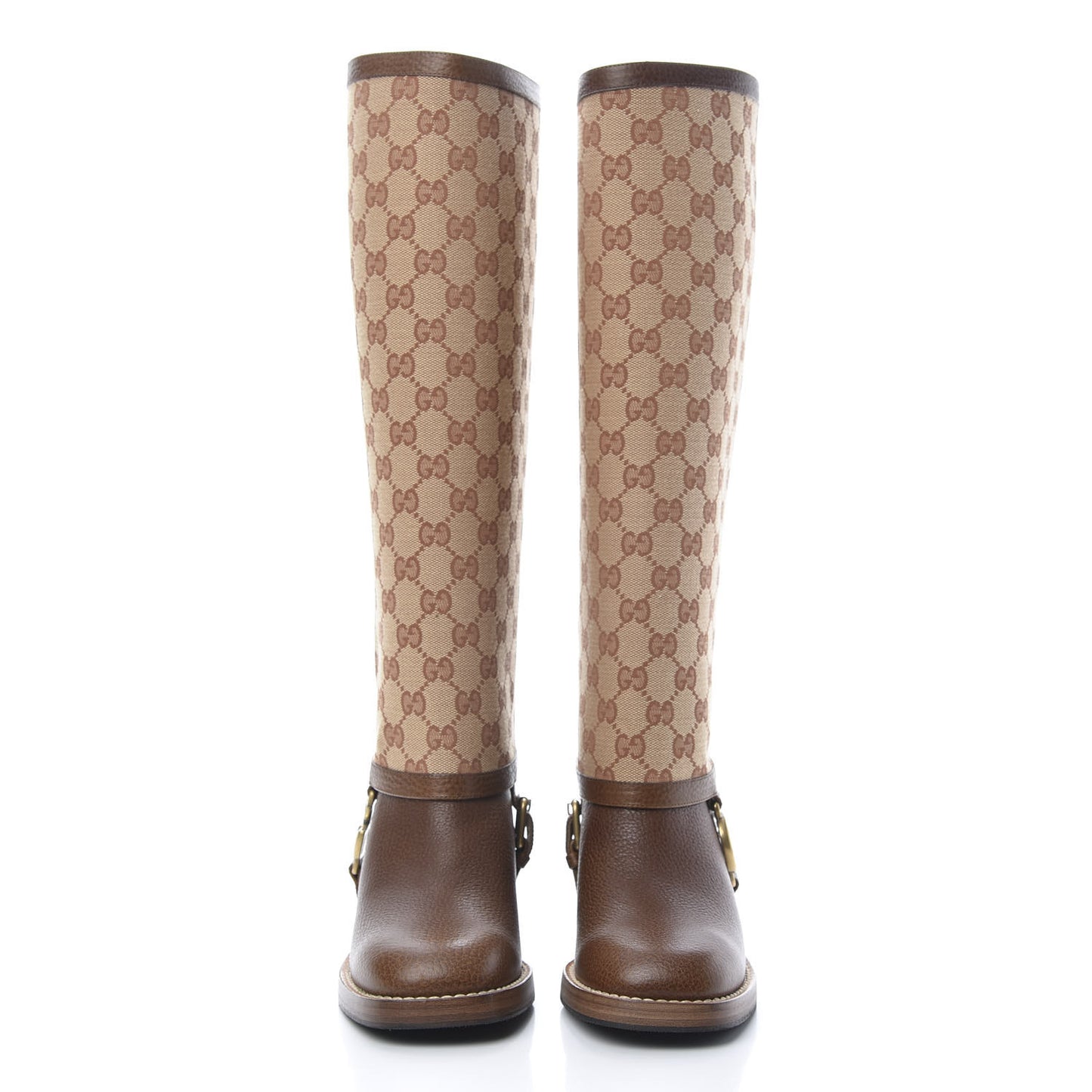 GG Monogram Calfskin Lola Tall Boots 35 Beige Ruggine Cuir