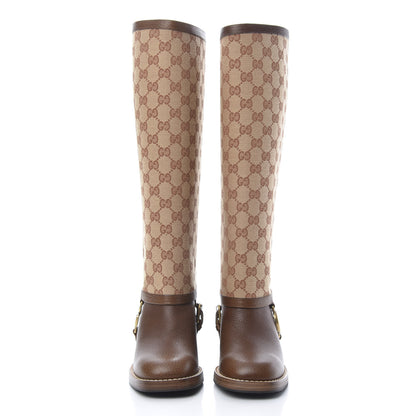 Gucci GG Monogram Calfskin Lola Tall Boots 35 Beige Ruggine Cuir 2 of 7