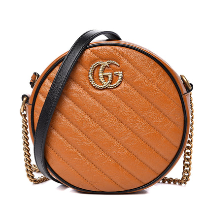 Gucci Azalea Calfskin Matelasse Diagonal Mini Torchon GG Marmont Round Shoulder Bag Cognac Black 1 of 10