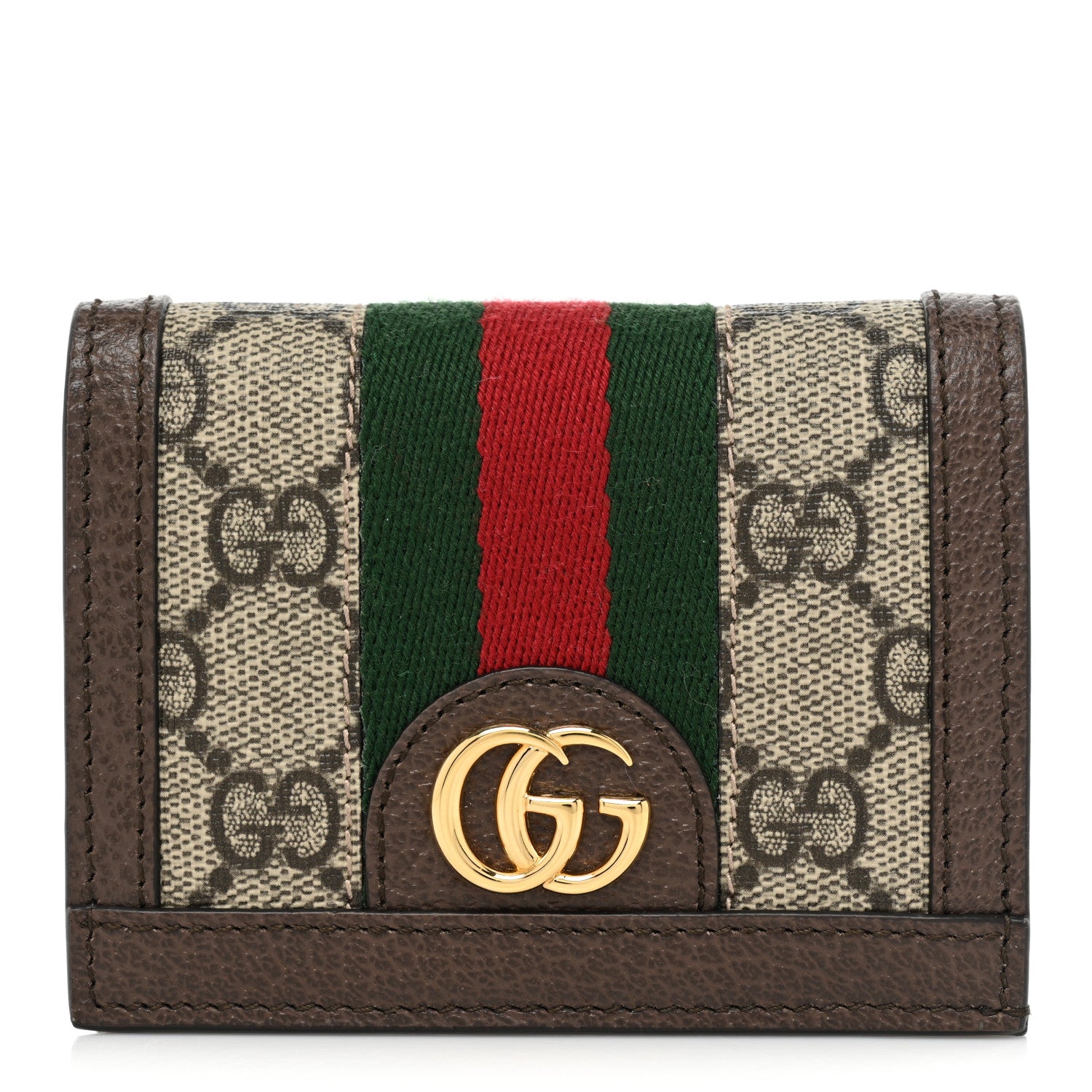 Gucci GG Supreme Monogram Web Ophidia Card Case Beige New Acero 1 of 10