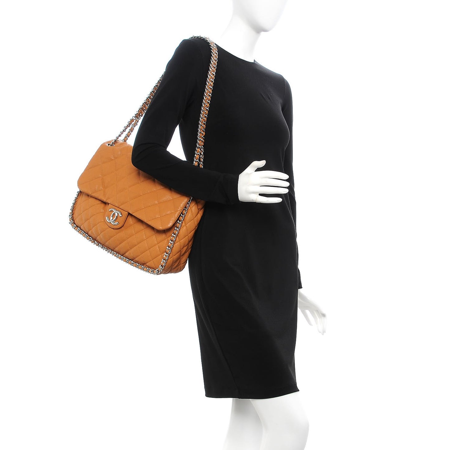Washed Lambskin Chain Around Maxi Flap Bag Dark Beige