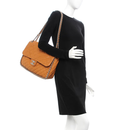 Chanel Washed Lambskin Chain Around Maxi Flap Bag Dark Beige 2 of 9