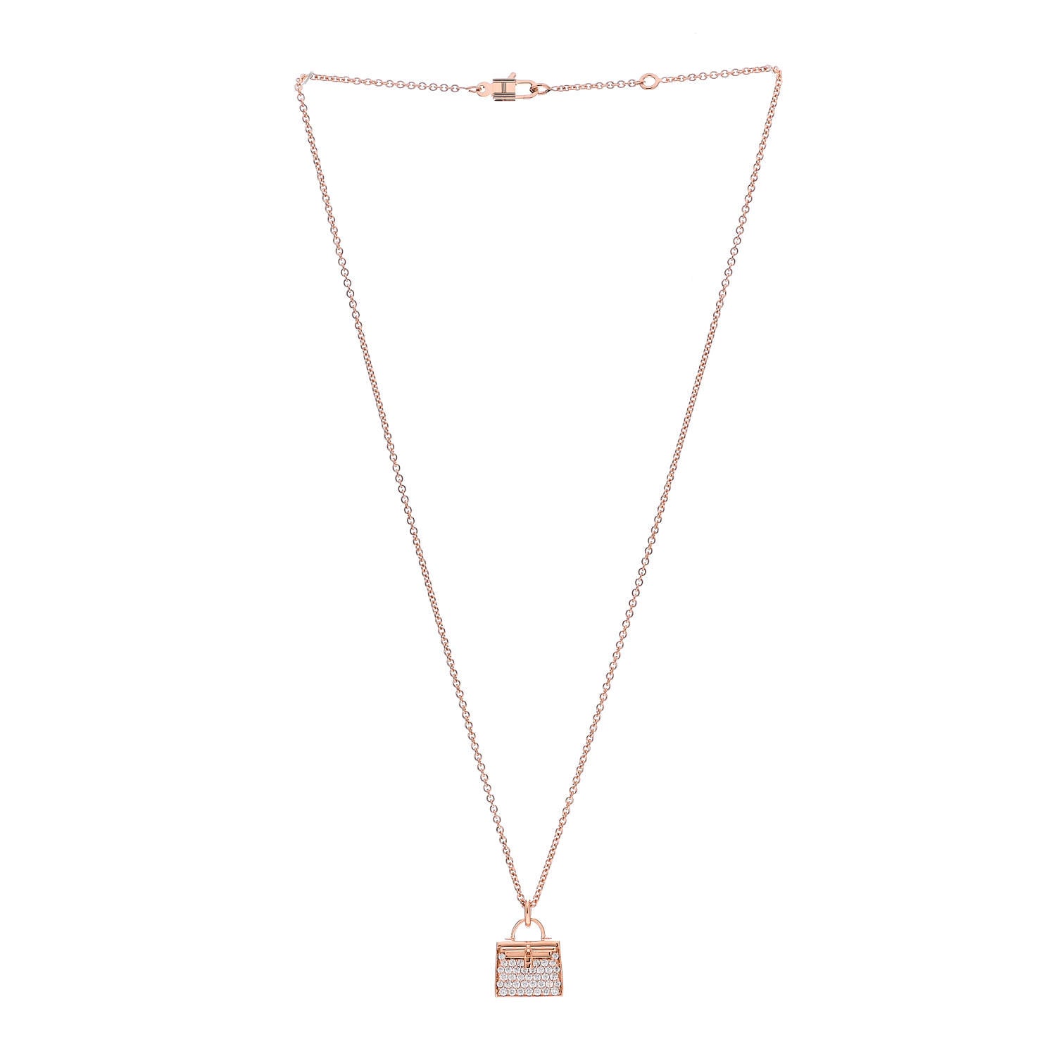 Hermes 18K Rose Gold Diamond Kelly Amulettes Pendant Necklace 3 of 5