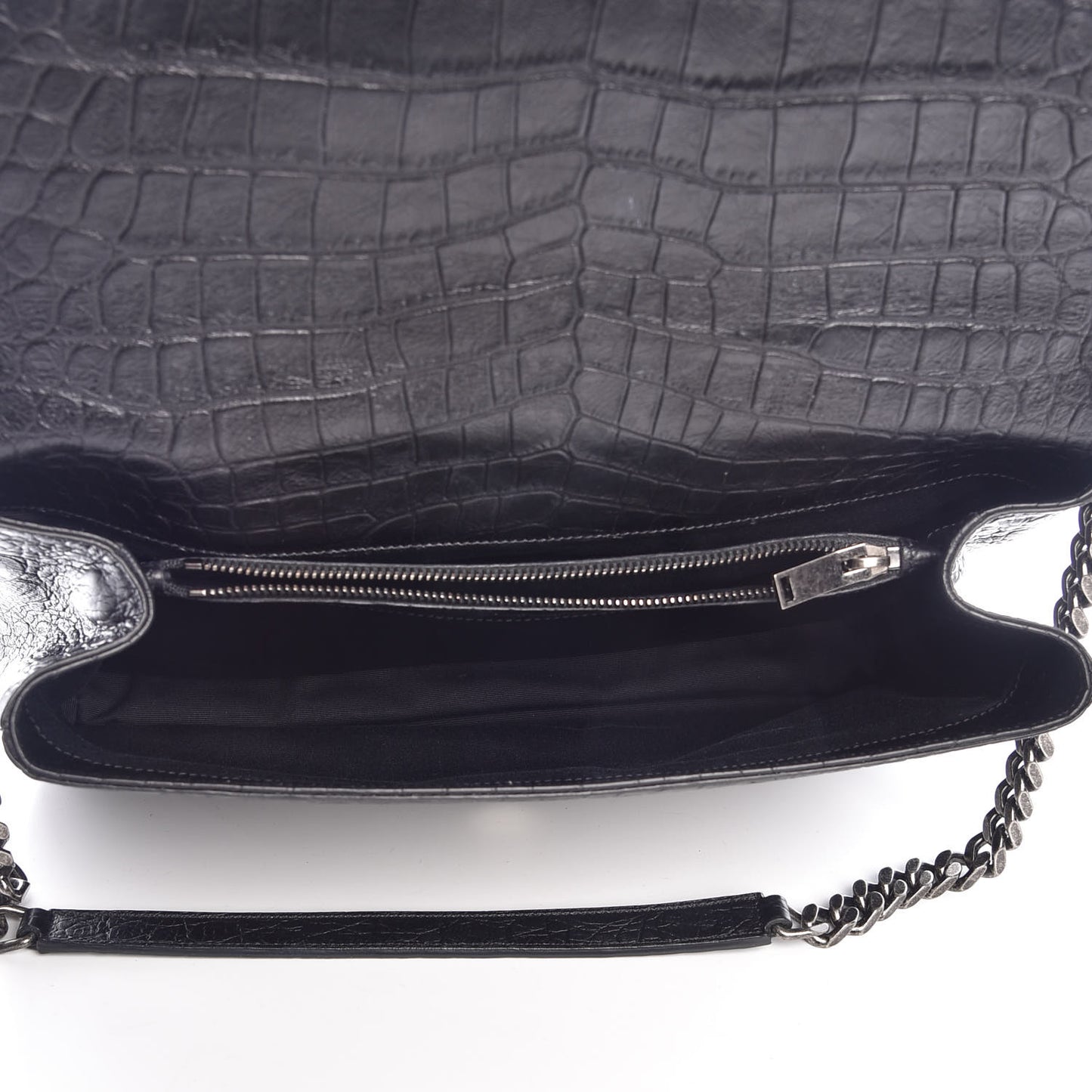 Calfskin Crocodile Embossed Monogram Large College Satchel Black