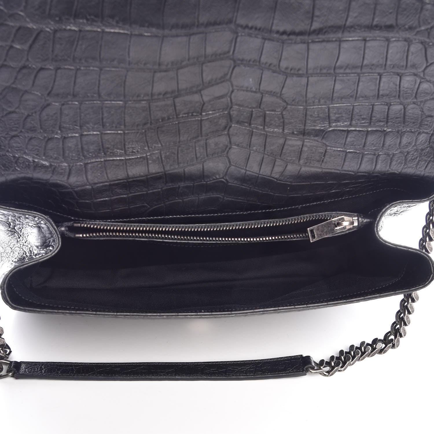 Saint Laurent Calfskin Crocodile Embossed Monogram Large College Satchel Black 5 of 7