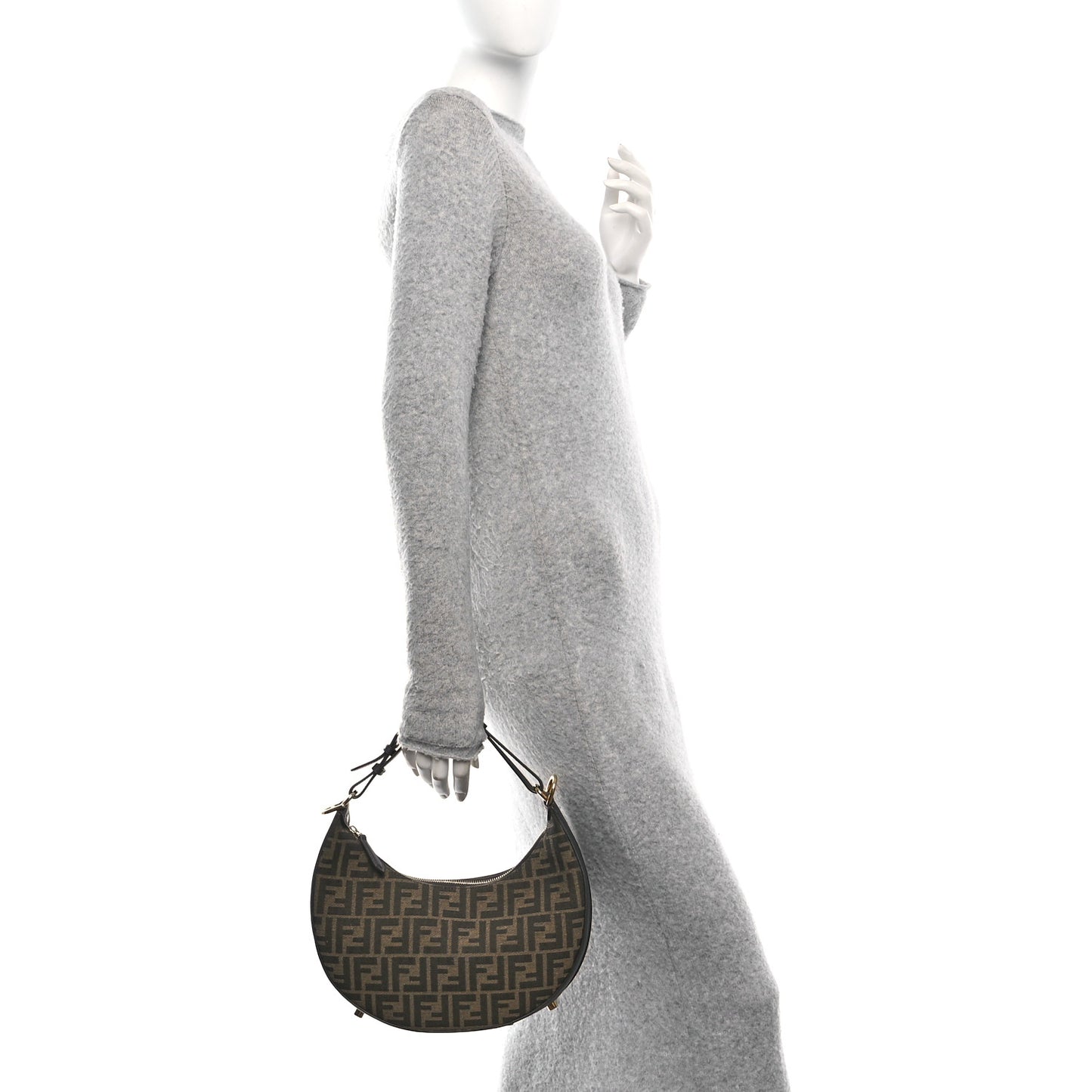 Fabric Jacquard Vitello Grace FF 1974 Small Fendigraphy Hobo Bag Tobacco Moro Ebano