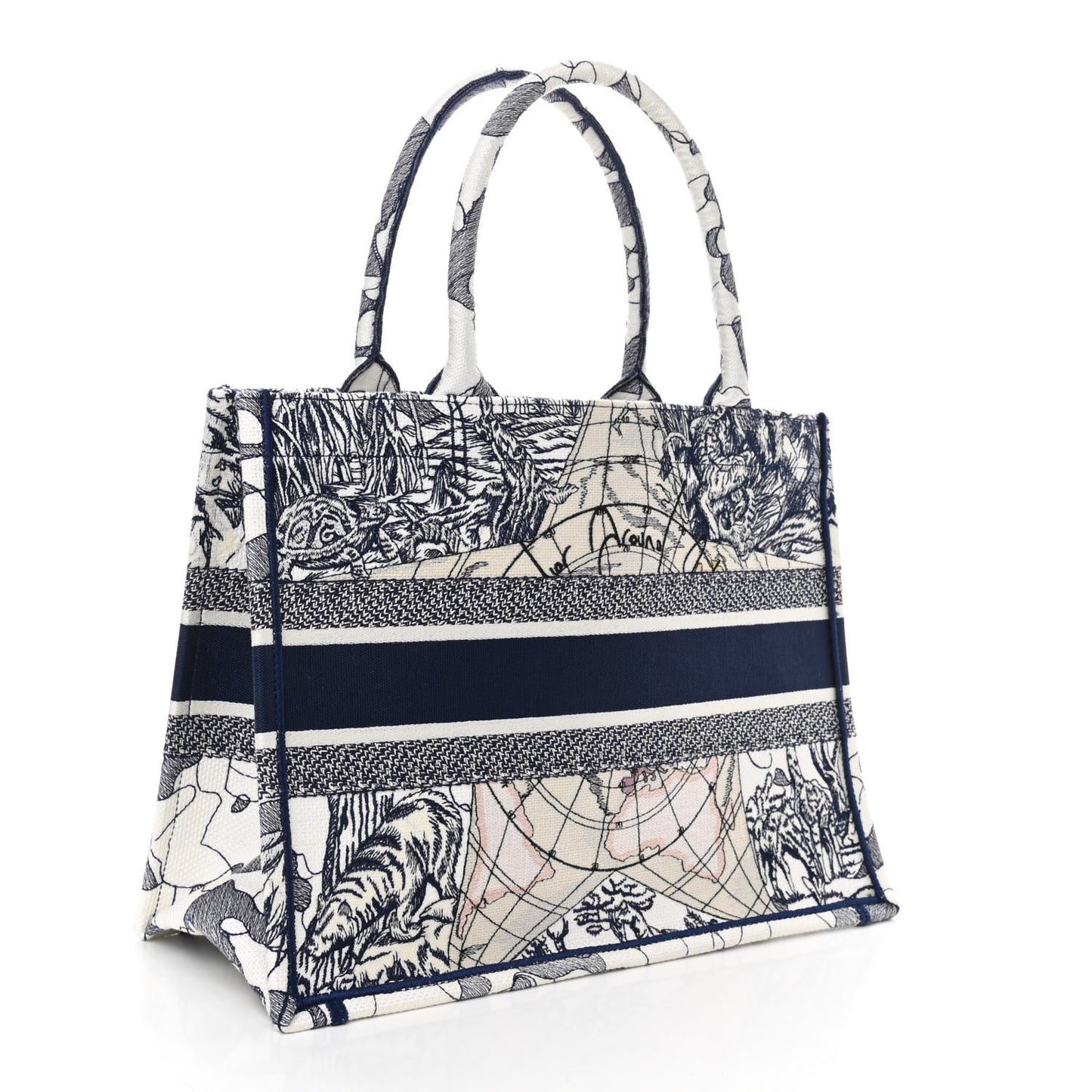 Canvas Embroidered Medium Around The World Book Tote Blue